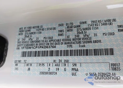 2023 Ford F-150 Xl from USA, damaged, VIN 1FTEW1CP1PKD63764